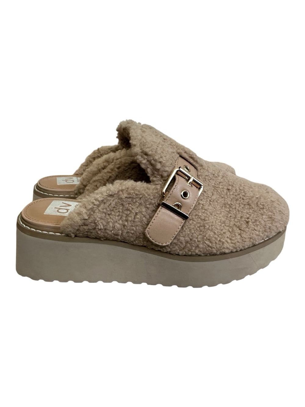 Dolce Vita Taupe Faux-Shearling Mule Slides with Buckle